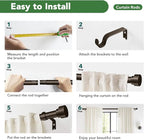 Curtain Rods for Windows 72 to 144, 1 Inch Adjustable Heavy Duty Long Window Drapery Rods with End Caps, Indoor Outdoor Curtain Rod for Patio Bedroom, Size 32" - 150", Antique Bronze