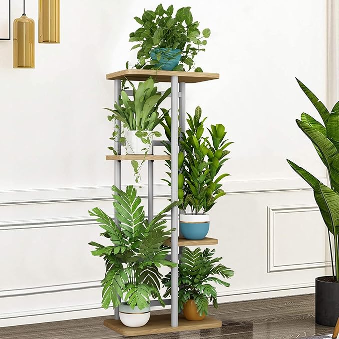 LINZINAR Plant Stand Indoor 4 Tier 5 Potted Multiple Plant Shelf Stands for Garden Corner Balcony Living Room White