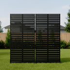 Casaphoria Metal Privacy Screen Outdoor, 60" H x 30" W Freestanding Decorative Privacy Screen for Patio Deck Balcony Garden with Stable Base, Black-Louvered