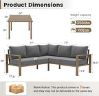 UDPATIO 6 Piece Patio Furniture Set, Faux Wood Metal Outdoor Sectional Sofa with 6" Thick Olefin Cushions, Wide Armrest & Coffee Table, L Shaped Outdoor Furniture for Garden, Backyard Dark Grey