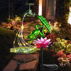 Solar Outdoor Lights Decorative Solar Frog Lights with Lotus Bird Feeder Faucet Shaped Lighted Garden Stake Decorations for Pathway Lawn Patio Courtyard Backyard