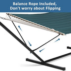 SUNCREAT Hammocks Extra Large Double Hammock with 12 ft Stand for Outside, 475lbs Capacity, Outdoor Portable Hammock with Hardwood Spreader Bar, Extra Large Pillow, Dark Green