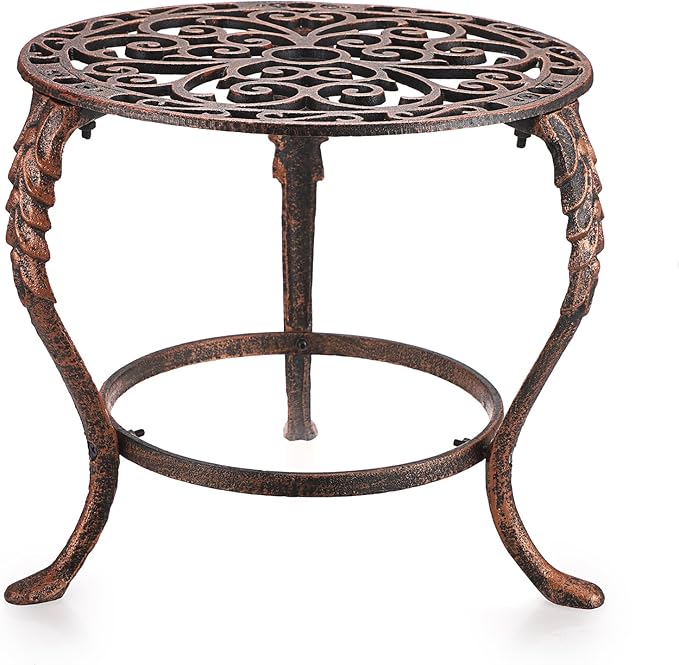 OwnMy Heavy Duty Cast Iron Plant Stand Vintage Wrought Iron Flower Pot Holder, Decorative Round Potted Plant Holder Rack, Indoor Outdoor Metal Large Plant Stand for Patio Home Garden, Red Bronze