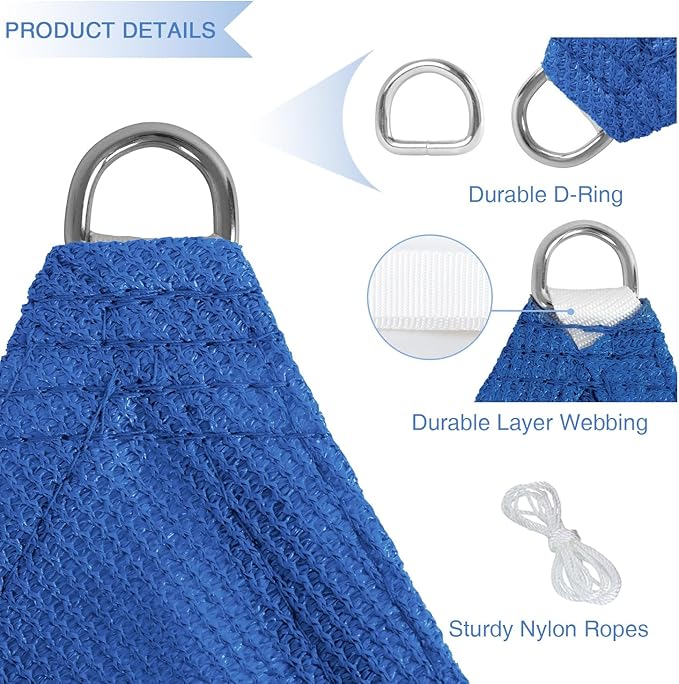 E&K Sunrise 21' x 21' x 21' Sun Shade Sail Triangle Canopy Shade Cover UV Block for Patio Backyard Garden Outdoor (Blue)