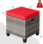 Tangkula 2 Pieces Patio Rattan Ottomans, Outdoor Wicker Footstool Footrest Seat with Soft Cushions and Steel Frame, All-Weather Patio Ottoman Set for Backyard Garden Poolside