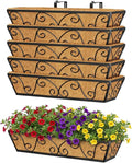 Y&M 24 Inch Window Deck with Coco Liner, Fence Metal Hanging Flower Planter Window Basket Deck Railing Planter Boxes for Outdoor Garden Lawn-Butterfly,6pcs