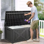 YITAHOME 150 Gallon Large Deck Box with X-Shaped Front, Resin Outdoor Storage Boxes, Waterproof Cushion Storage Bench for Patio, Pool Supplies, Garden Tools - Lockable, Dark Gray