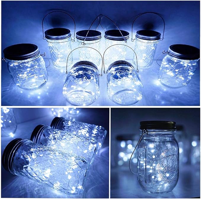String Lights for Mason Jars, 8 Pack, Cool White Solar Lids