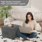 MeMoreCool Square Stuffed Pouf Ottoman Foot Rest, Floor Pouf Foot Stool with Foam Chunk Filling, Soft Stuffed Ottoman Footrest for Living Room