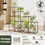 Bamworld Indoor Plant Stands Outdoor Combo Plant Shelves for Multiple Plants 10 Pots Wooden 2 Sets of Package Plant Rack for Living Room Balcony Garden