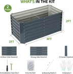 4x2x2ft (2 Pack) Raised Garden Bed - Galvanized Deep Root Planter Boxes Outdoor with Wing Nuts and Safety Edges for Gardening Vegetables, Flowers, Herbs, Succulents - Gray