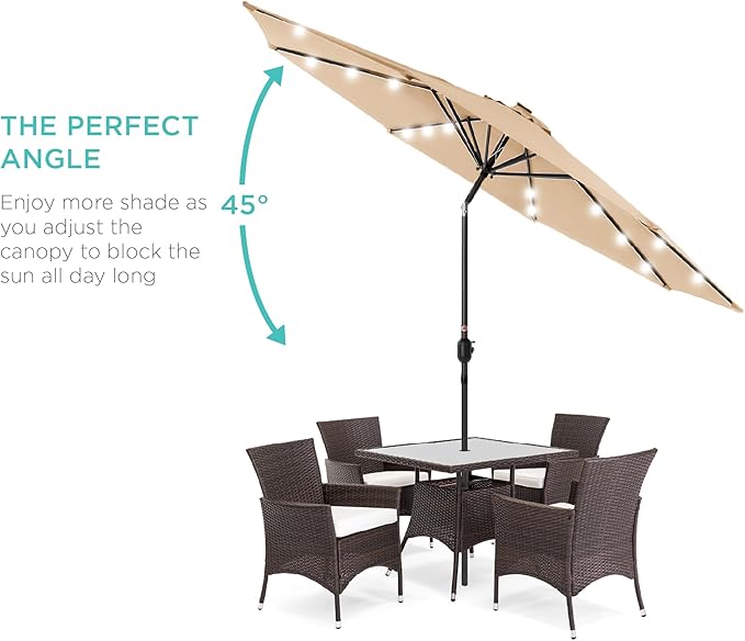 Best Choice Products 10ft Solar Polyester LED Lighted Patio Umbrella w/Tilt Adjustment and UV-Resistant Fabric