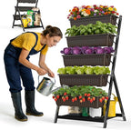 5-Tier Vertical Garden Bed Planter Boxes with Drainage System & Storage Space, Freestanding Vertical Garden Planter with 5 S-Hooks for Plants Vegetables Flowers Herbs in Garden Patio Yard