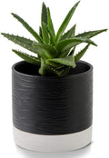 Nihow Ceramic Plant Pot: 6 Inch Planter with Drainage Hole & Saucer for Indoor & Outdoor Plants - Cylinder Round Flower Pot for Succulent/Herbs/Violets - Black & White