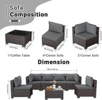 LEVELEVE 7 Pieces Outdoor Patio Furniture Sets,Rattan Conversation Sectional Set,Manual Weaving Wicker Patio Sofa with Tea Table