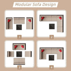 Shintenchi 7 Pieces Patio Furniture Sets Outdoor All-Weather Sectional Patio Sofa Set PE Rattan Manual Weaving Wicker Patio Conversation Set with Glass Table&Ottoman Cushion and Red Pillows, Beige
