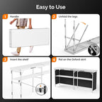 VINGLI 78" Portable Bar Table, 2-Tier Shelves, Mobile Bar Table for Events, Party, Camping, Picnic, Tradeshow, Indoor with Black Skirt