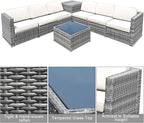 Tangkula 8 Pieces Wicker Patio Furniture Set with Storage Deck Box, PE Rattan Outdoor Sectional Sofa Conversation Set with Coffee Table & Cushions, Outside Furniture for Garden Yard Poolside (White)