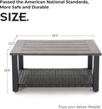 Grand patio Outdoor Coffee Table with Wicker Shelf Storage, 40-inch Rectangle Modern Patio Coffee Table with Faux Wood Tabletop, Fits with Outdoor Conversation Set