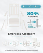 Ciokea Oversized Outdoor Rocking Chairs Set of 2, 380lbs Heavy-Duty Large Patio Rocker, High Back Cozy Porch Chairs, Weather Resistant Patio Rocking Chairs for Outside, Fire Pit, Deck, White