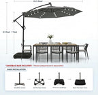 wikiwiki 10ft Solar LED Patio Umbrella with Base Included, Offset Umbrella with Weighted Sandbag Base, Cantilever Patio Umbrella for Backyard, Garden & Deck, 32 LED Lights & Polyester Shade, Dark Gray