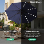 JEAREY 9FT Outdoor Patio Umbrella with Solar Lights, LED Lighted Pool Umbrella with Tilt and Crank, Outdoor Table Umbrellas for Deck, Yard & Market (9ft, Navy Blue)