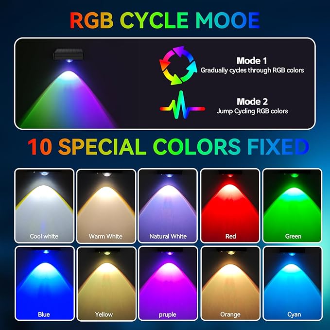 Solar Led Wall Light,Rgb Color Changing Spotlight - Waterproof Outdoor Garden Path Lighting Patio Fence Lights,10 Modes Auto On/Off,Ip44 Abs Material,No Wiring Needed For Yard & Courtyard (12 P)