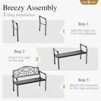 Sophia & William Outdoor Bench, Metal Garden Bench, Cast Iron Park Benches for Outside with Floral Design Backrest, Black