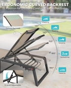 Aluminum Chaise Lounge Chair Outdoor, Foldable & No Assembly Patio Pool Lounge Chairs 5-Position Recliner for Outside Poolside, Fully Grounded Legs Sun Lounger for Beach, Yard, Khaki