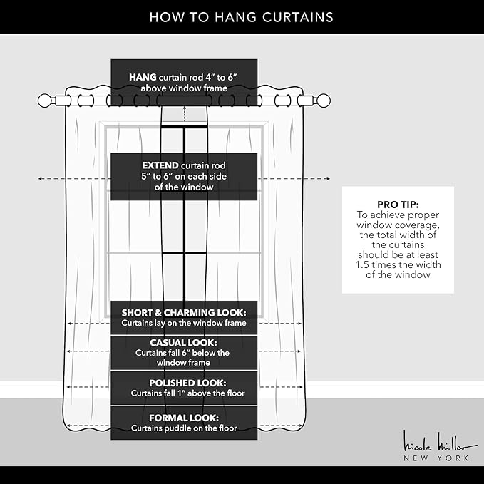 NICOLE MILLER NEW YORK Canvas Indoor/Outdoor Grommet Top Curtain Panel Pair, 54"x108", Khaki