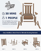 KINGYES Oversized Outdoor Rocking Chair Set of 4, All-Weather Patio Rocking Chairs for Porch, HDPE Outdoor Patio Rockers with High Back & Wide Seat for Garden, Lawn, Brown