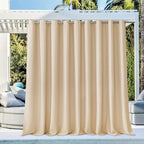 NICETOWN Outdoor Curtain Waterproof for Patio 95" Extra Long, Grommet Top Room Darkening Thermal Insulated 140" Extra Wide Protect You from Sun & Rain for Balcony/Porch, Biscotti Beige, 1 Panel
