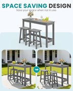 SERWALL 3-Piece Outdoor Bar Set, Rectangular All Weather HDPE Bar Height Patio Set, Outdoor High Top Table and Stools for for Outside, Poolside, Backyard, Garden, Grey