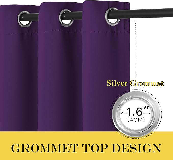 NICETOWN Blackout Curtain Drape for Bedroom - Light Reducing Thermal Insulated Solid Grommet Room Darkening Window Curtain 90 inches Long for Living Room (Royal Purple, 1 Piece, W66 x L90)