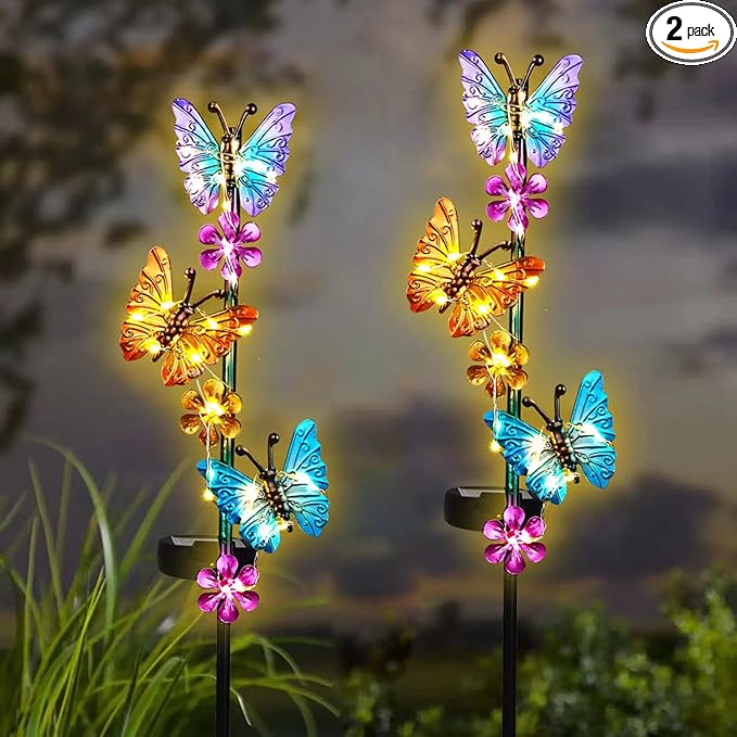 Solar Lights Outdoor Waterproof Garden Butterfly Light Decorative Solar Stake Lights with Butterflies Decor for Garden Yard Lawn Patio Pathway(2 Pack)