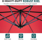 OLIXIS Offset Patio Umbrella, 9.7FT Cantilever Table Umbrellas for Outdoor Sun Shade UV Protection with Easy Tilt Adjustment, 8 Ribs for Backyard, Lawn, Garden, Pool - Red