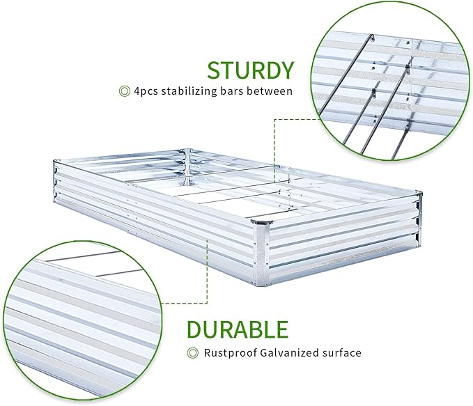 Galvanized Raised Garden Bed Kit - Metal Raised Planter 2pcs/Pack 6'x3'x1' for Flowers Plants, Vegetables Herb