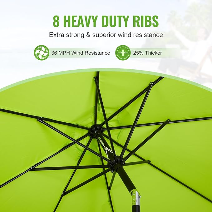Backyard Expressions 9 ft. Patio Umbrella, Market Table Umbrella w/Tilt and Crank, 8 Ribs