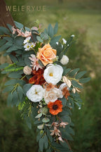 Artificial Flower Swag Set, 2 Pack in Caramel and White, 32 Inch Silk Blend