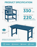 Ciokea HDPE Outdoor Patio Dining Chairs Set of 2, All-Weather Porch Chair with Wide Seat, Durable Outdoor Furniture for Backyard, Garden, Lawn & Poolside, Navy Blue