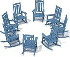 SERWALL Outdoor Rocking Chair Blue Set of 8, All Weather Patio Rocking Chair, HDPE Poly Rocking Chair for Adults, Heavy Duty Front Porch Rocker