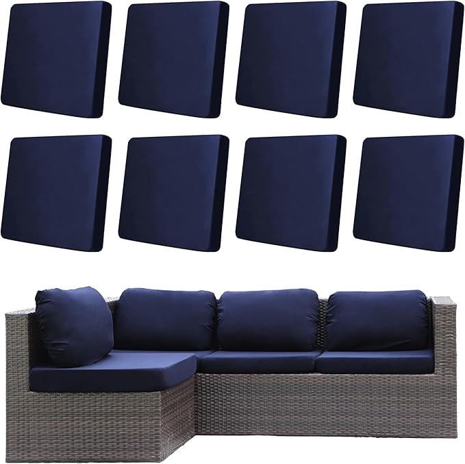 Cushion Covers 8 Pack Navy Blue Stretch Fit for Patio Furniture