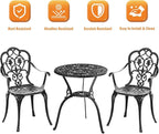 Patio Bistro Set of 2, Cast Aluminum, Outdoor Set w/Umbrella Hole, 3 Piece - Image 4