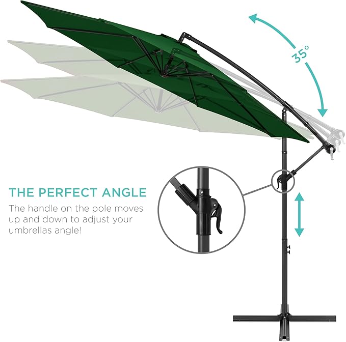 Best Choice Products 10ft Offset Cantilever Hanging Market Patio Umbrella, 8 Sturdy Ribs, Easy Adjustment - Green