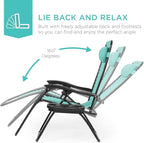 Best Choice Products Set of 2 Adjustable Steel Mesh Zero Gravity Lounge Chair Recliners w/Pillows and Cup Holder Trays - Mint