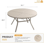 VICLLAX Round Patio Table with Adjustable Umbrella Hole for 8, All Weather Metal Outdoor Dining Table for Lawn Garden, 53.1" Outdoor Coffee Table, Cream Color Frame