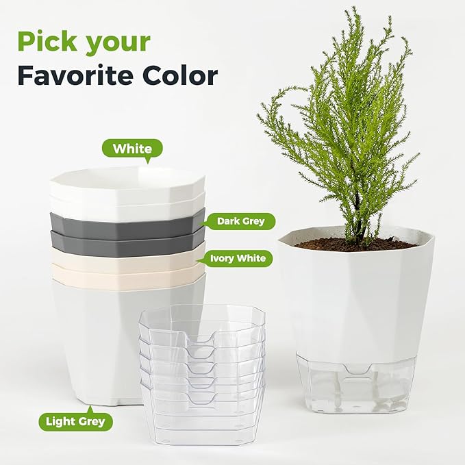 6 Pack Self Watering Pots for Indoor Plants, 8.4 Inches Self Watering Planters Large African Violet Self Watering Clear Pots for Plants Large Herb Orchid Flower Houseplant Pots, White