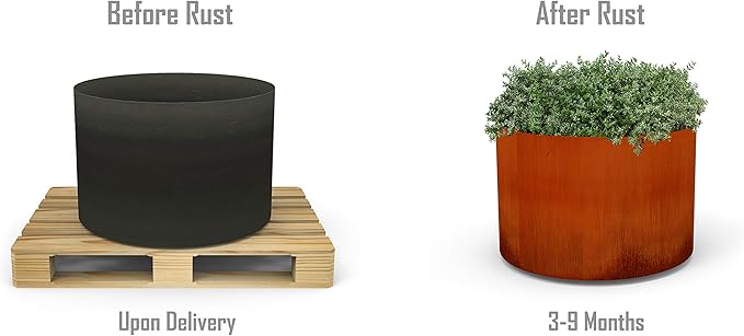 Plantercraft Large Round Planters for Outdoor Plants | 24 Inch Corten Steel Planter for Modern Patio, Deck & Entryway | Heavy Duty Metal Pot for Trees