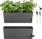 2 Pack Rectangle Self Watering Pots for Indoor Plants 17 Inches Window Boxes Planters Rectangular Flower Pots Herb Large Plant Pots with Drainage Holes and Saucers Windowsill Planter, Grey