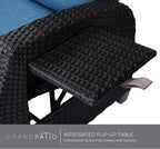 Grand patio Outdoor Recliner Chair Patio 150° Lay Flat Recliner with Flip Table Wicker Reclining Lounge Chair Peacock Blue